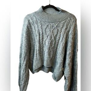 NWT Arizona Jean Co Women’s/Teens Teal Blue Crop Cable Oversized Sweater - Size